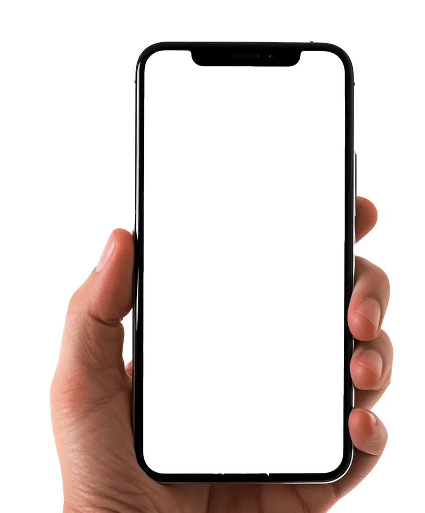 Una mano che regge un telefono, come mockup per i post.