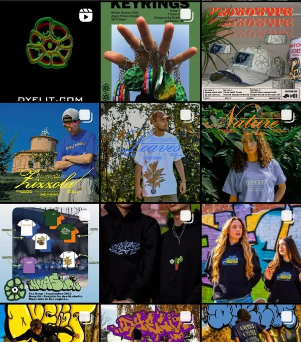 La griglia dei post del profilo Instagram Dyelit.