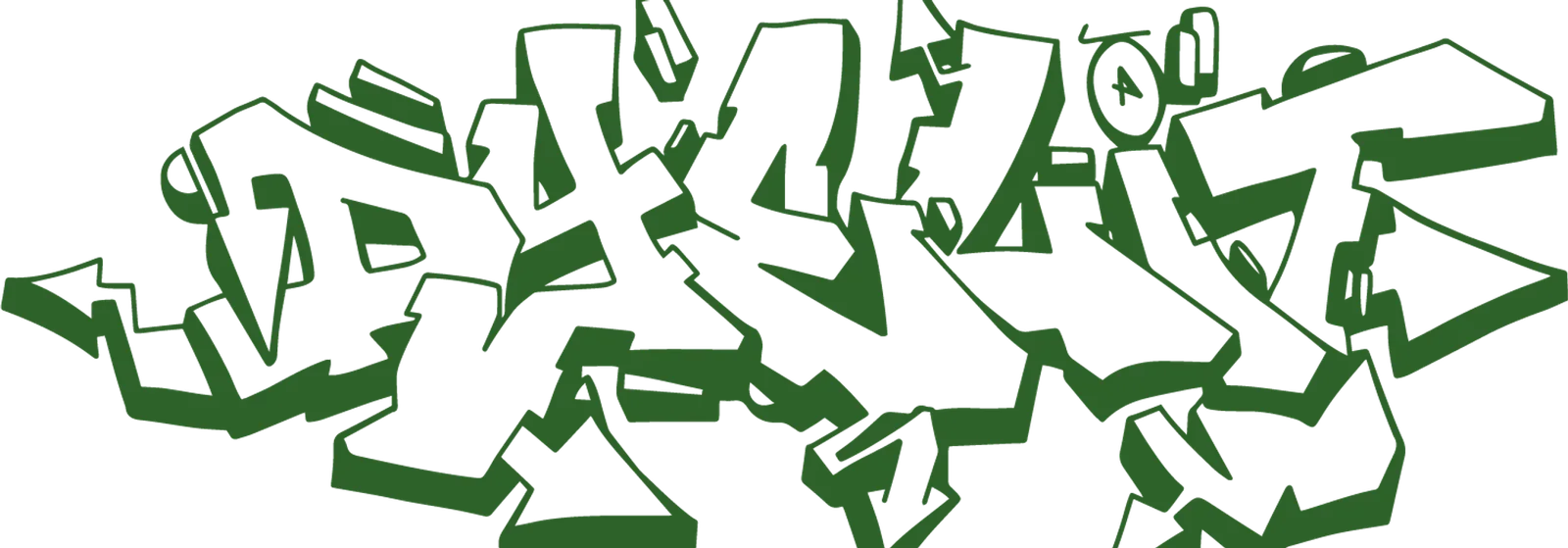 La scritta DYELIT come graffito in verde e bianco, che entra dal bordo sinistro della pagina.