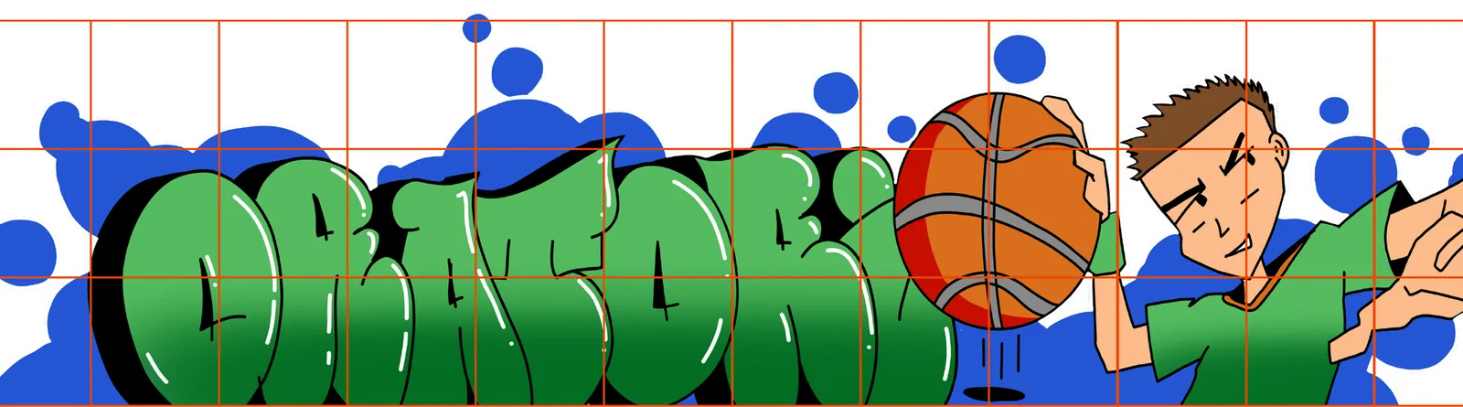 Bozzetto del murales: la scritta ORATORIO con il pallone e il giocatore.